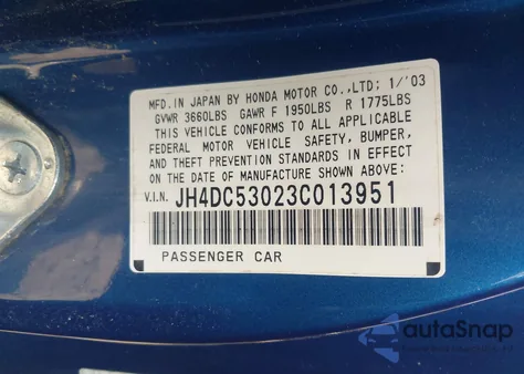 2003 Acura Rsx Type S from USA, damaged, VIN JH4DC53023C013951